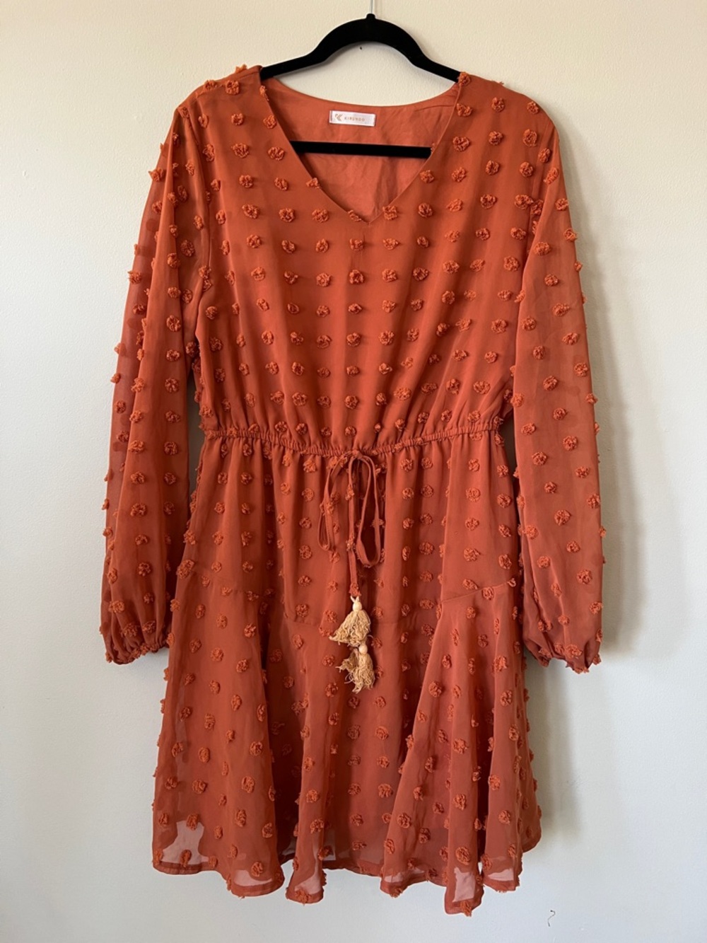 Kirundo Textured Rust Long-Sleeve Dress